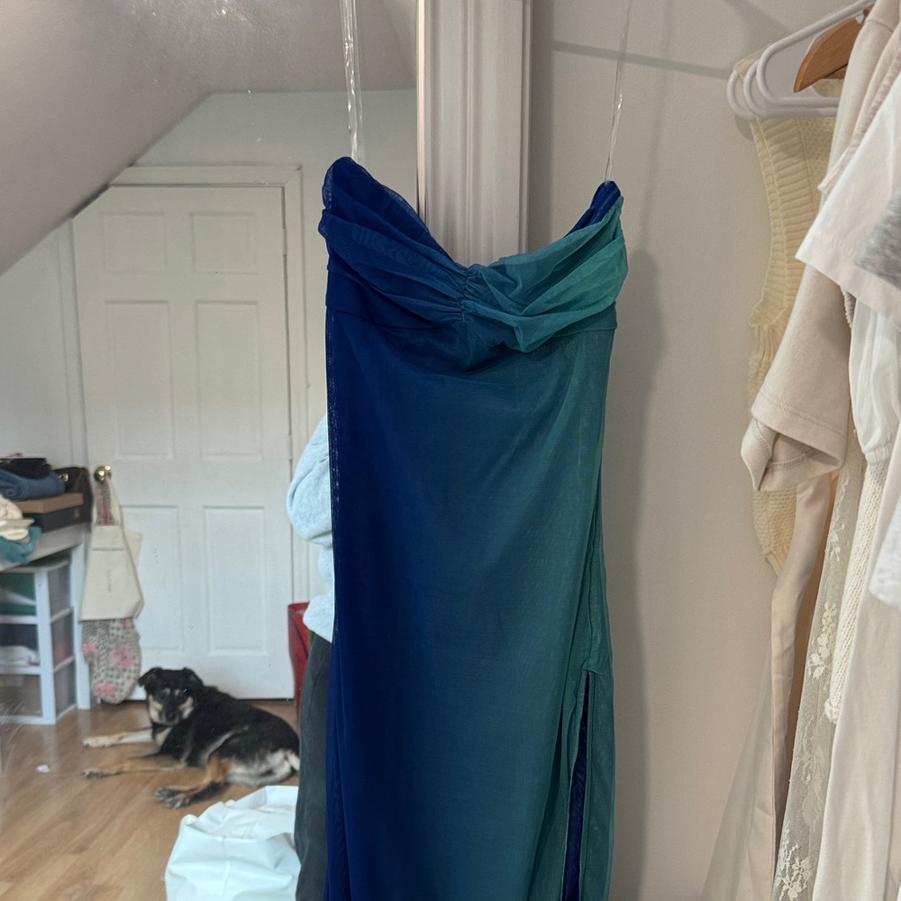Princess Polly Strapless Teal and Blue Dress